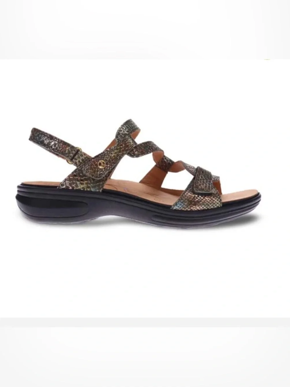 Revere Adjustable-strap leather Sandal Size 11‎ in metallic snake print